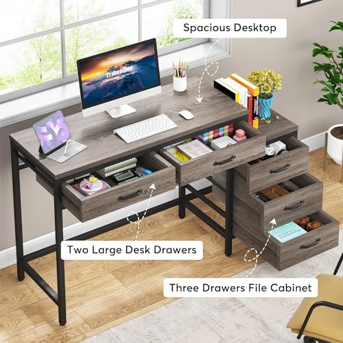 Tribesigns Computer Desk with 5 Drawers, Reversible Home Office Desks
