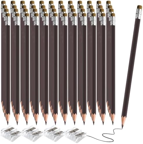 48 PCS Brown Colored Pencils with Eraser Pre Sharpened Pencil 2 HB - Ideal for Checking, Grading, Tests & Office/School Supplies (Brown)