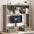 Desk Shelf with Computer Monitor Stand, 37.4''W Desktop Bookshelf | Display Rack, Desktop Organizer Storage Rack with Cubbies & Drawers, 5-Tier Hutch for Home, Office, Dorm, Vanity, Grey