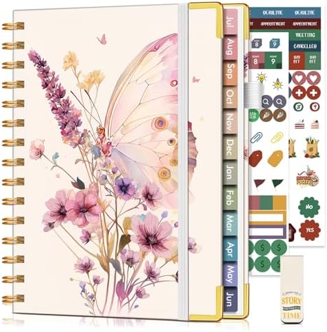 Academic Planner 2026-2027, Hardcover Weekly and Monthly Calendar Planner from July 2026 - June 2027, 6.1" x 8.2" A5 Daily Agenda with Tabs, College School Organizer for Student Teacher, Butterfly Bouquet
