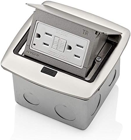 Leviton Pop-Up Floor Box with 15 Amp, Tamper-Resistant Self-Test GFCI Outlet, PFGF1-BN, Brushed Nickel