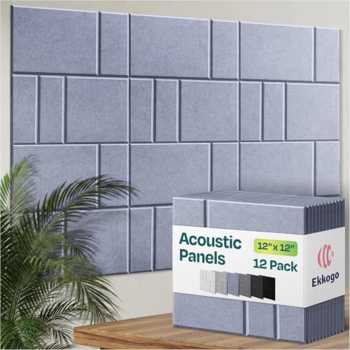 Acoustic Panels 12-Pack Soundproof Wall Panels 12"x12"x0.4" Decorative Sound Dampening for Your Home, Office, Studio, Bedroom & More with Unique GridFrame Carving [Dusky Gray]