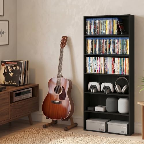 Furinno Basic DVD Shelf, 6-Tier Media Shelf, CD Rack, Espresso | 7 x 24 x 53, Open Shelf for DVD Blueray Game Disc, Cube Storage Organizer, for Living Room, Bedroom, Home Office