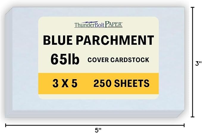 250 Blue Parchment 65lb Cover Weight Paper - 3" X 5" (3X5 Inches) Photo|Card|Frame Size - Printable Cardstock Colored Sheets Old Parchment Semblance