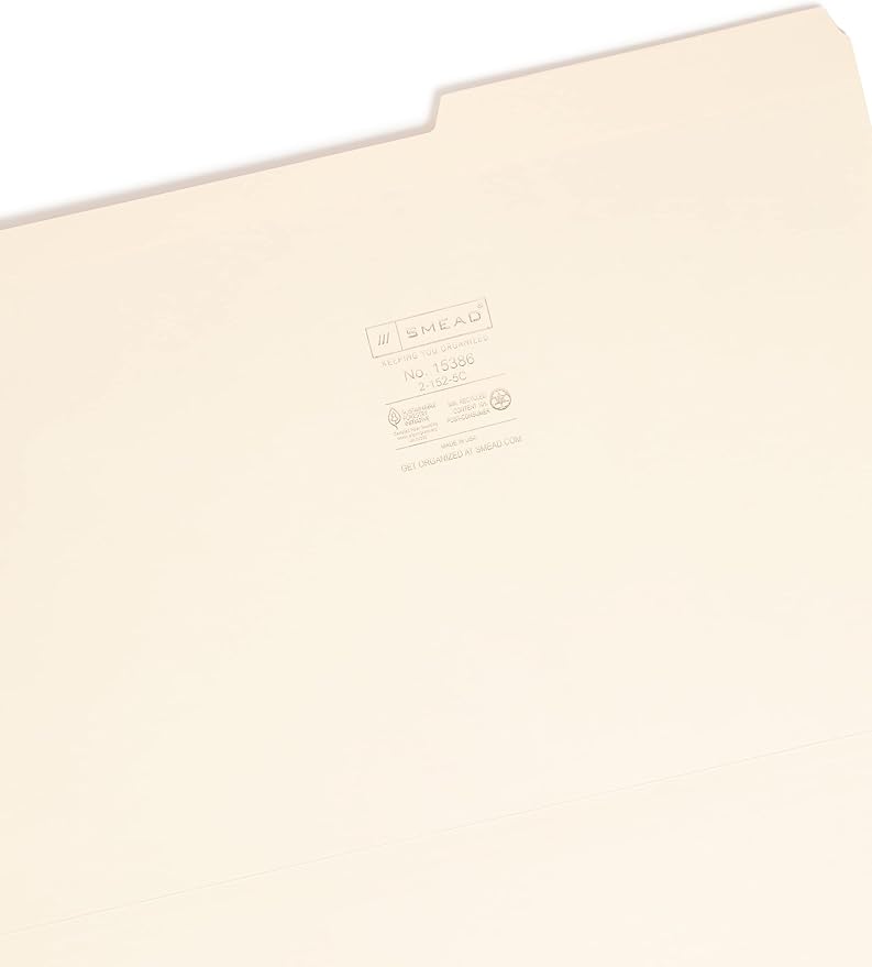 Smead File Folder, Reinforced 2/5-Cut Tab Right Position, Legal Size, Manila, 100 Per Box (15386)