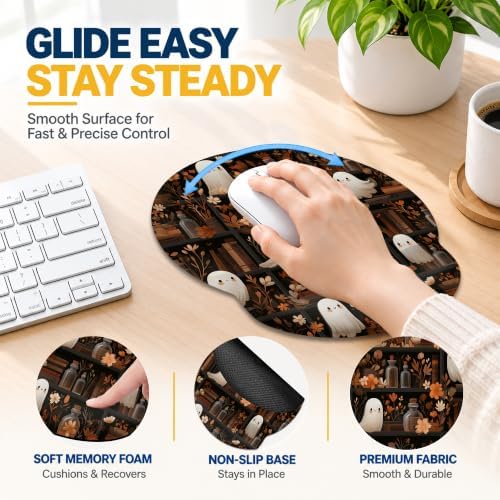 Halloween Ghost Ergonomic Wrist Rest Mouse Pad Set with Keyboard Cushion