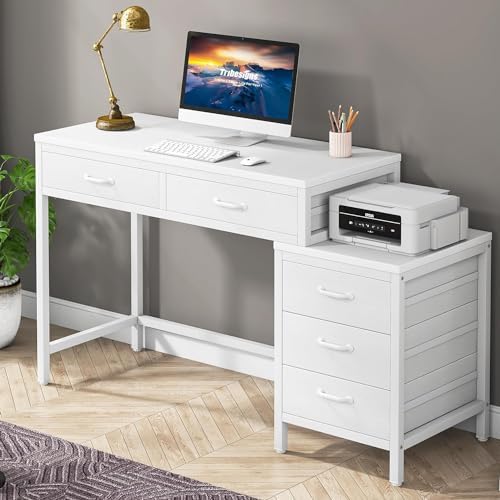 Tribesigns Computer Desk with 5 Drawers, Reversible Home Office Desks