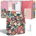 3 Ring Binder 2 Inch for Letter Size 8.5" x 11" Paper, Clipboard Binder with 5 Tabbed Dividers with Pockets, Plastic Folder and 40 Divider Stickers, School and Office Supplies, Colorful Flowers