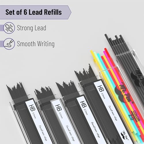 Mr. Pen- Metal Mechanical Pencil in Leather Case, 5 Pack, 5 Sizes, 0.3, 0.5