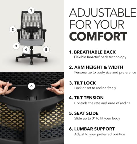 HON Ignition 2.0 ReActiv Ergonomic Office Chair, Lumbar Support, Steel
