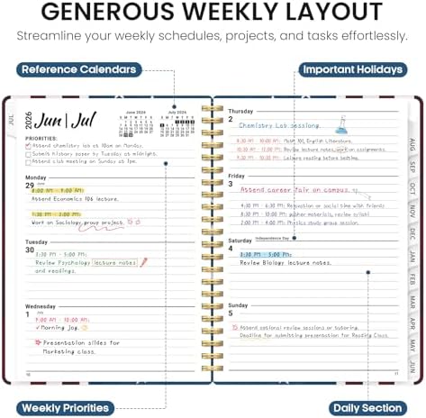 Planner 2026-2027, Monthly & Weekly Jul 2026-Jun 2027 Calendar Planner