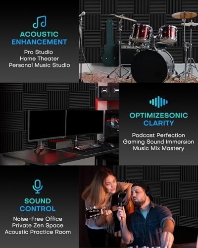 52 Pack Acoustic Foam Panels, 1 X 12 X 12 Inches Sound Proof Foam Panels for Walls, High Density Acoustic Panels Sound Absorbing, Black Grey Noise Cancelling Studio Wedges (NOT Include Adhesive)