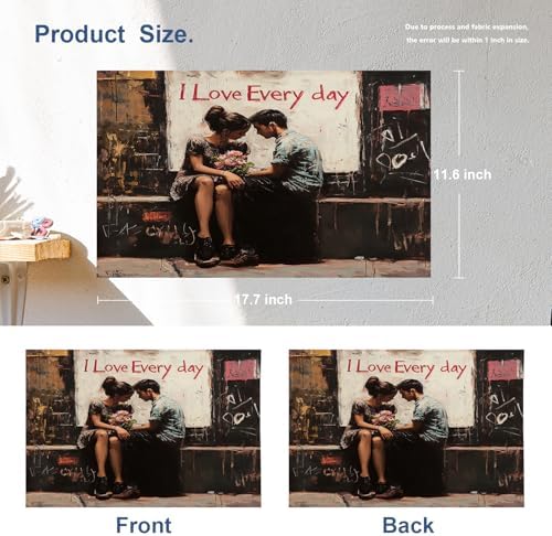 Batmerry Couple Love Linen Placemats Set of 4, Two People Sitting Close Love Message in The Washable Table Mats for Kitchen Table Thickened Heat Insulation Dining Set Indoor Outdoor 12X18 in