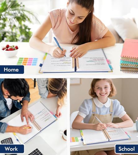 5 Subject Graph Paper Notebook with Removable Dividers Tabs, 300 Pages Hardcover Leather Grid Spiral Journal, 8"x10" B5 Large Graphing Notebooks for Women Men Work School College Engineering, Navy