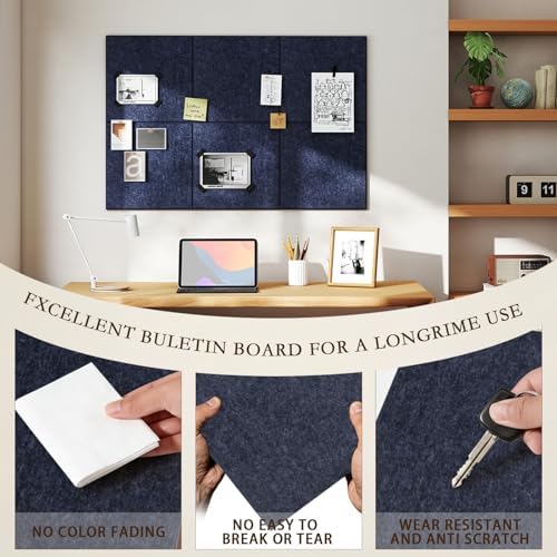 JBER Large Cork Board Alternative 48" x 36" - 12 Pack Self-Adhesive Felt Bulletin Board Tiles, Pin Board Vision Board for Walls, Office & Home Decor(Starlight Blue)