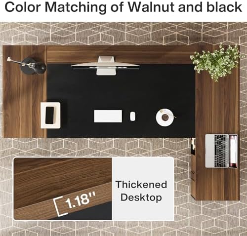 Tribesigns 78" L-Shaped Executive Desk, Large Office Desk with Drawers and File Cabinet, Modern Business Furniture for Home Office (Light Walnut + Black)