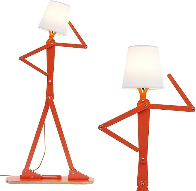 Cool Corner Reading Wood Tall Floor Lamp, LED Bulb Included, Orange | Decorative Swing Arm Lighting, Creative Gift Idea for Living Room, Kids Room, Bedroom, Office, Farmhouse