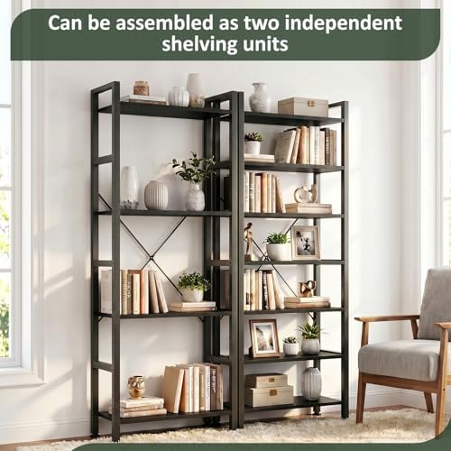 Triple Bookshelf, Free Standing Bookcase with Open Storage Shelves