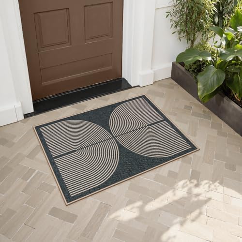 Lahome Rainbow Indoor Door Mat, 20"x32" Small Black Rugs for Entry Kitchen