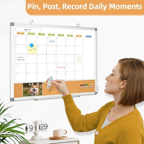 Calendar Whiteboard for Wall, 24" x 18" Dry Erase Monthly White Board
