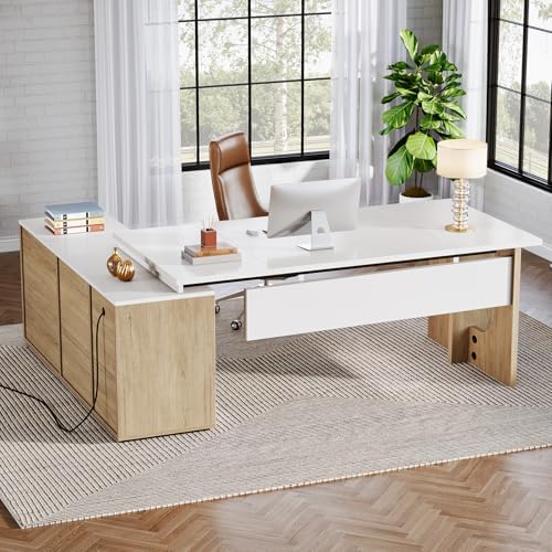 Tribesigns 74.8 Inch Executive Desk, L-Shaped Office Desk with Cabinet
