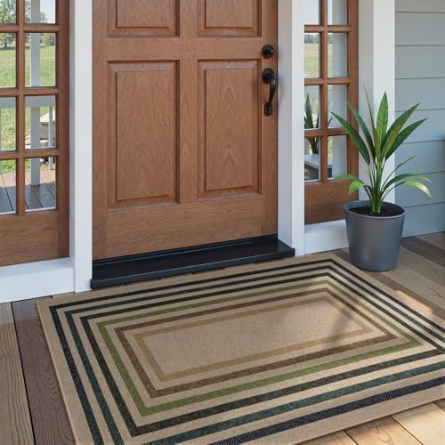 Lahome Mid Century Modern Easy Jute Rug, 3x5 Bordered Entryway Rug Non Slip