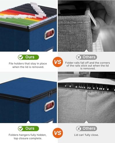 Oterri File Box Large 2-Pack Hanging Organizer for Letter/Legal-Size Folder | Dustproof Lid. 3 Mesh Pockets. Collapsible Scratch-Resistant GRS Linen. Slide Rails. Office, Home, Dorm
