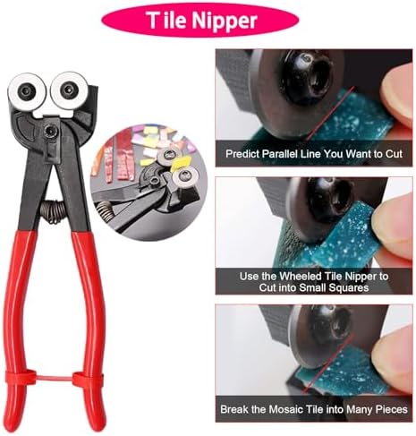 Glass Cutting Tool Kit with Tile Nipper, Glass Cutter,Running Pliers, Breaker Pliers, Replacement Blades, Storage Case for Stained Glass, Tiles, Mosaic, Mirrors