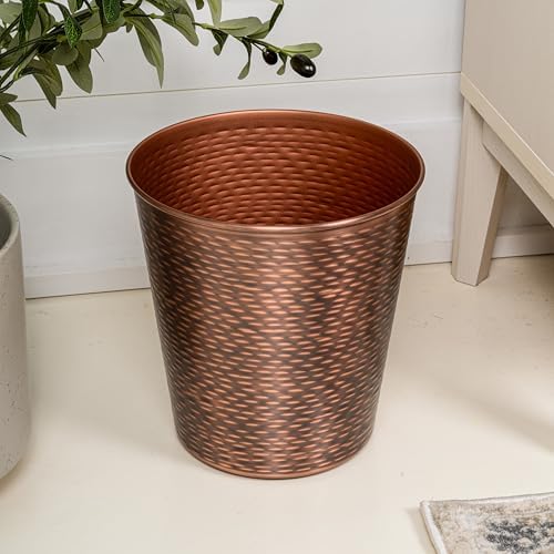 happimess Remi 2.1 Gal Textured Steel Wastebasket, Antique Copper, Set of 2