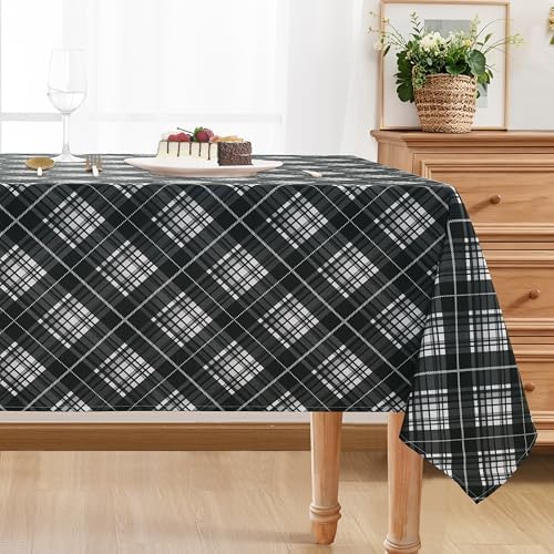 DWCN Checkered Tablecloth, 60 x 102 Inch, Rectangular, Black and White