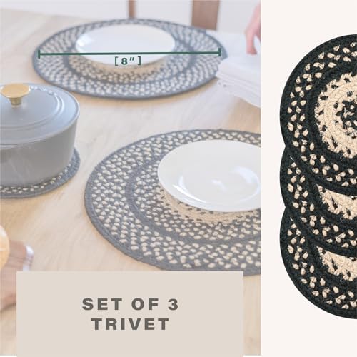 Homespice Manchester Braided Trivets Ideal as Hot Pads, Round 8" Set of 3
