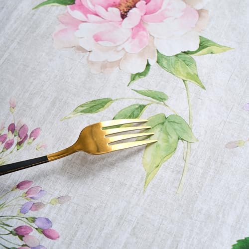 LIBERECOO Reinforced Vinyl Tablecloth with Flannel Backing Waterproof Oil-Proof Floral Plastic Table Cloth Stain-Resistant Wipeable Table Cover Not Stiff