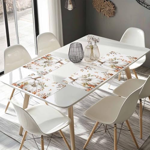 Fall Floral Leaves Placemat, Thanksgiving Pumpkins Heat Resistant Washable Table Place Mats Boho Cotton Table Linens Party Holiday Decorations for Home Kitchen Dining Table Outdoor Indoor,