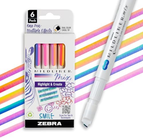 Zebra Pen MILDLINER Mix No Bleed Highlighter, Assorted, Chisel Tip, 6-Pack