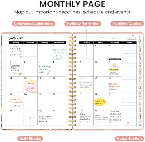 Planner 2026-2027, Jul 2026-Jun 2027 Academic Monthly & Weekly Planner | 6.3" x 8.5" Hardcover Pretty Calendar Planner for Women, Spiral Organizer for School Office Home Supplies, Bookish Kitty