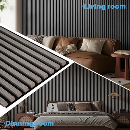 Art3d 3D Fluted Soundproof Wood Textured Slat Wall Panel, 4-Pack, Smoky Oak