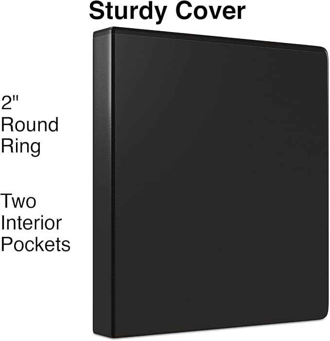 Staples Simply Economy 2-Inch Round Ring View Binder, Holds Up to 375 Sheets Each, 12-Pack, Black, Lightweight Binders for School & Office