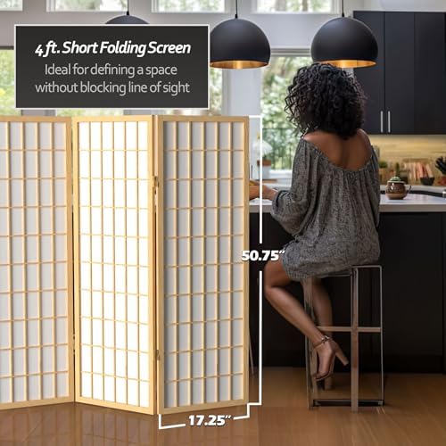 4 ft. Short Window Pane Shoji Screen - Natural - 4 Panels