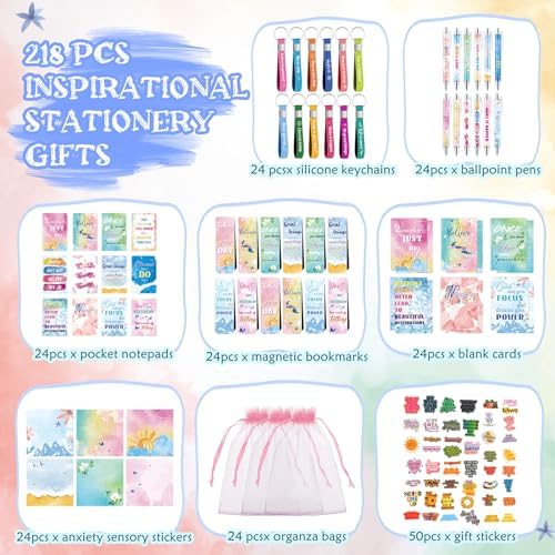 Pasimy 218 Pcs Inspirational Stationery Gifts, Watercolor, Bookmarks Pens