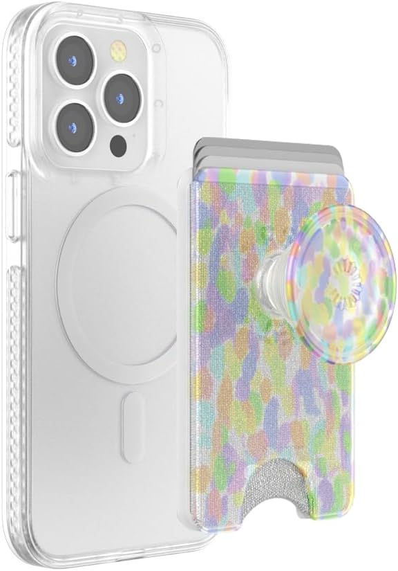 PopSockets Phone Wallet for MagSafe with Grip- Rainbow Glass | PopWallet, Holds 3 Cards, Magnetic, Removable, Secure, Rainbow, Colorful, Phone, Women