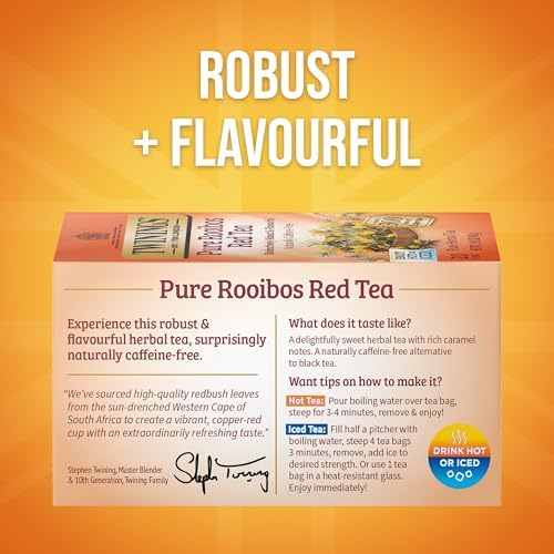 Twinings Pure Rooibos Red Herbal Caffeine-Free Tea Bags 20 CT Box (6 Pack)