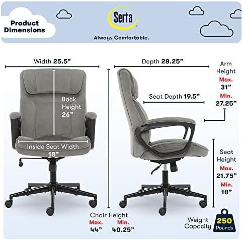 Serta Executive Office Chair Lumbar Support, Padded Arms Microfiber Chair