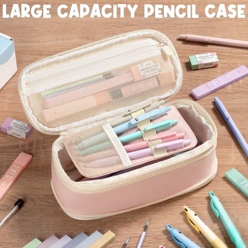 65PCS Aesthetic School Supplies Back to School Supplies Cute Stationary Set | College Essentials Kit with Pencil Case, Pastel Highlighters Gel Pens Mechanical Pencil Set 0.5 0.7 & 2.0mm for Student Girls