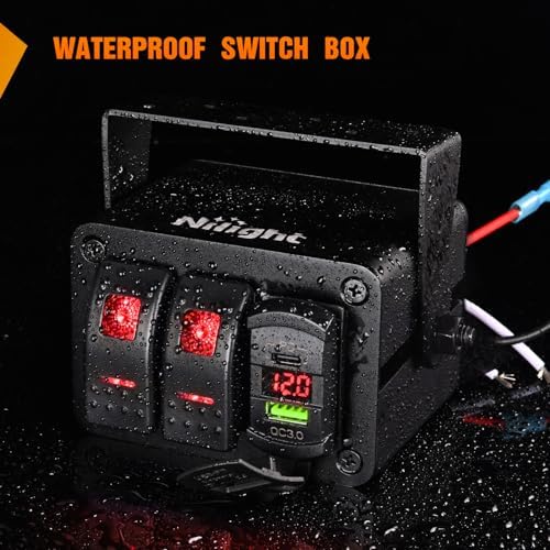 Nilight 2 Gang Rocker Switch Box w/Voltmeter PD Type C and USB Socket