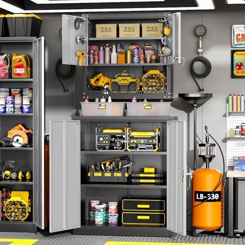 Greenvelly Metal Garage Storage Cabinet, Lockable Metal Cabinets with 2 Doors and Shelves,36” Steel Storage Locking Counter Cabinet for Office,Garage,Kitchen,Home,School(Black Grey)