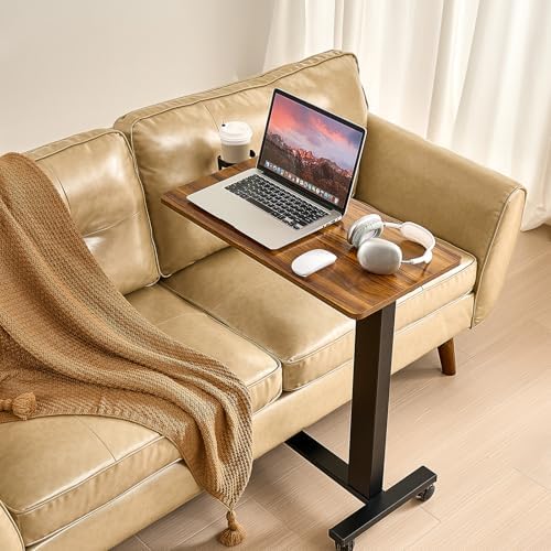 VEVOR Electric Overbed Table, Height Adjustable Hospital Bed Table, Over The Bed Table with Wheels, Mobile Laptop Desk with Cup Holder & Lifting Button, Overbed Desk for Home, Office, Study