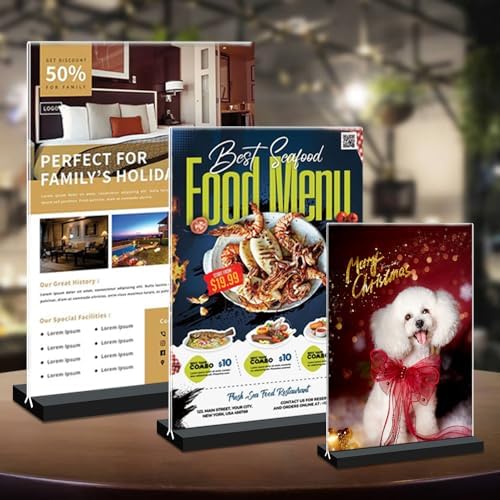 Acrylic Sign Holder 4x6, 12 Pack Clear Double Sided Menu Vertical Display Stand for Restaurants, Office, Store, Show Fair