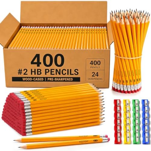 Pre-Sharpened Pencils Bulk Wood-Cased #2 HB Pencils 400 Count 24 Sharpeners