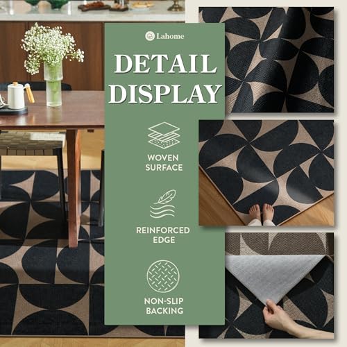Lahome Semi Circle Easy Jute Black Runner Rug, 2x8 Washable Kithcen Runner