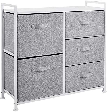 Amazon Basics Bedroom Closet Organizer with 5-Fabric Storage Drawers for Clothes Storage, White